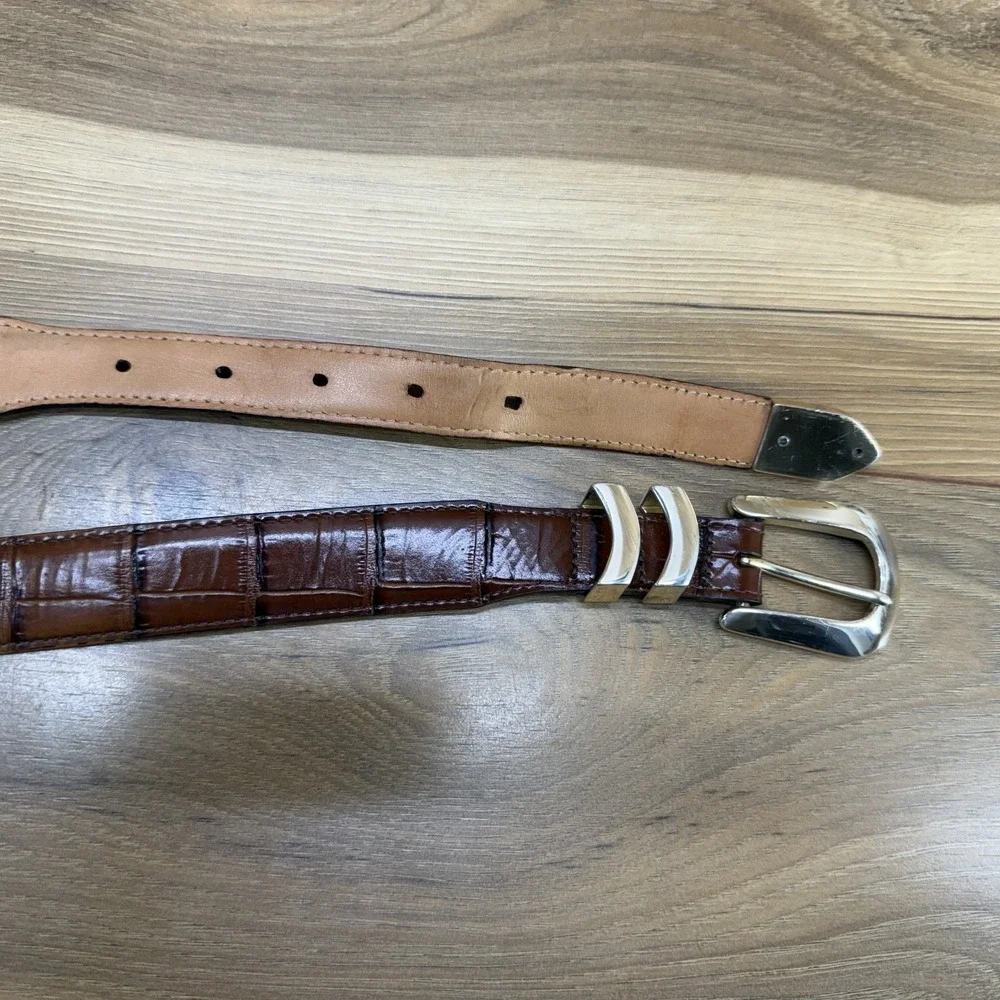 Brighton Croc Embossed Leather Belt Mens 40 USA Made Dress Western Office
